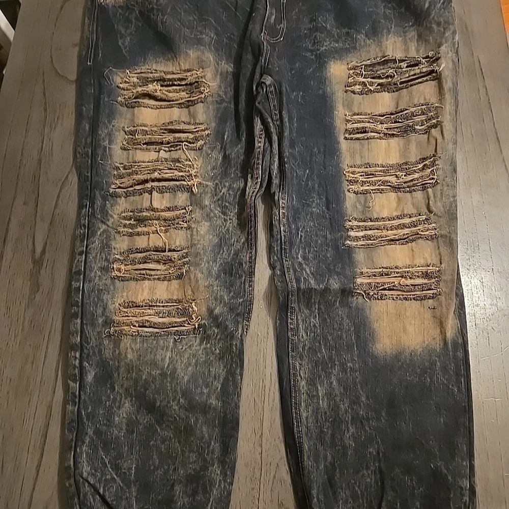 South Pole Mens Distressed Oversized Denim Jeans Size 52 Blue Faded USA RARE 90s